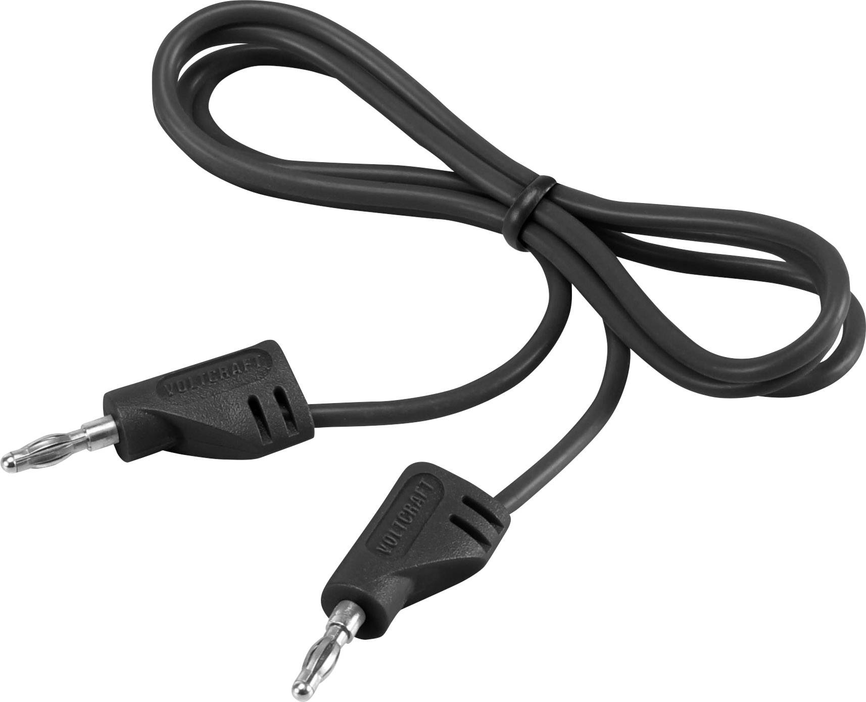 Egy fekete kábel két azonos csatlakozóval a végén, amelyet elektromos eszközök összekötésére használnak.