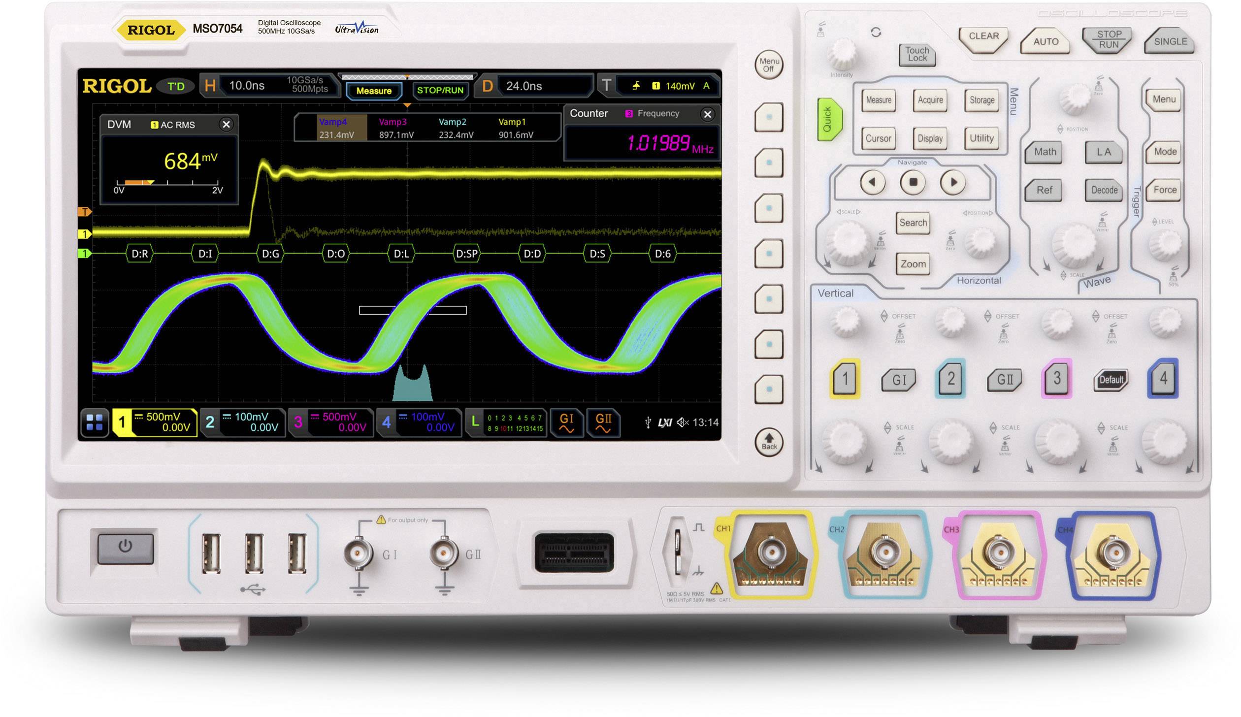 Rigol MSO7014 Digitális oszcilloszkóp 100 MHz 10 GSa/mp 500 Mpts Multiméter funkciók, Kevert jel (MSO) 1 db