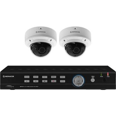 Monacor AXZ-204DVM 0180116 Analóg, HD-TVI, AHD, HD-CVI Megfigyelő kamera készlet 4 csatornás 2 db kamerával 1920 x 1080 