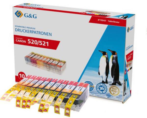 G&G Tinta helyettesíti Canon PGI-520PGBK, CLI-521BK, CLI-521C, CLI-521M, CLI-521Y Kompatibilis Kombinált csomag Fekete, Cián, Bíbor, Sárga NP-C-0520BK 15047