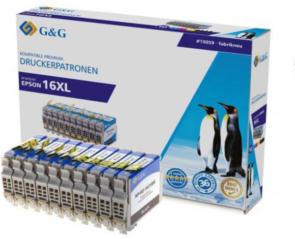 G&G Tinta helyettesíti Epson 16XL, T1636, T1631, T1632, T1633, T1634 Kompatibilis Kombinált csomag Fekete, Cián, Bíbor, Sárga NP-R-1631*4/1632-4*2 15059