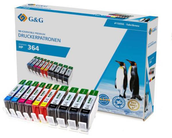 G&G Tinta helyettesíti HP 364XL, CN684EE, CB323EE, CB324EE, CB325EE Kompatibilis Kombinált csomag Fekete, Cián, Bíbor, Sárga NP-H-0684EXLBK*4/364XLCMY*2 15050