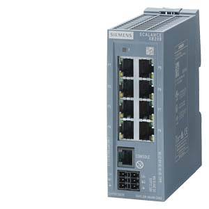 Egy Siemens Scalance switch több Ethernet-porttal, ipari hálózati alkalmazásokhoz tervezett kivitelben.