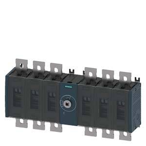 Egy elektromos teljesítménymegszakító hat fekete kapcsolóval és egy központi forgókarral. Alkalmas áramkörök vezérlésére.
