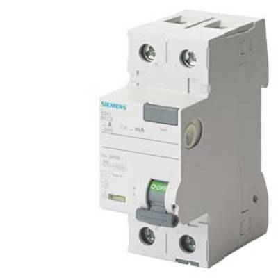 Egy Siemens fehér védőkapcsoló zöld 'KI' jelöléssel, elektromos biztonság céljából telepítésekben.