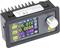 'DCDC-5005' feszültségszabályzó digitális kijelzővel. Mutatja: 5,01V, 0,008A, 0,04W. Forgógomb és be-/kikapcsoló gomb tartozék.