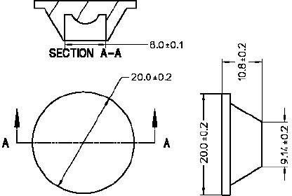 Összetett henger műszaki rajza; A-A metszet látható, méretezéssel: 20,0±0,2, 10,8±0,2, 8,0±0,1.