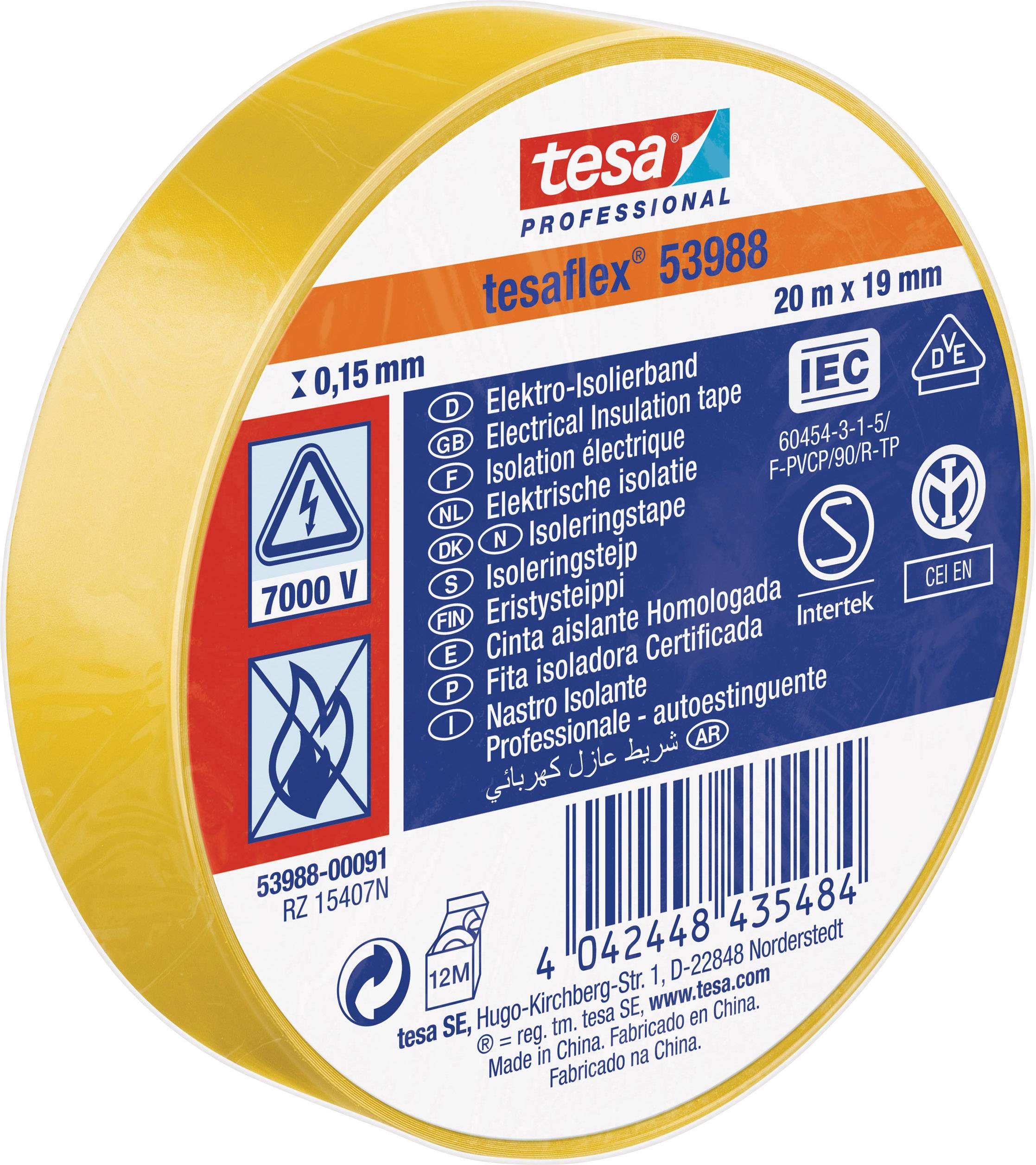 tesa 53988-00091-00 Szigetelőszalag tesa® Professional Sárga (H x Sz) 20 m x 19 mm 1 db