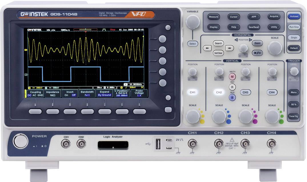 GW Instek GDS-1104B Digitális oszcilloszkóp 100 MHz 1 GSa/mp 10 Mpts 8 bit 1 db