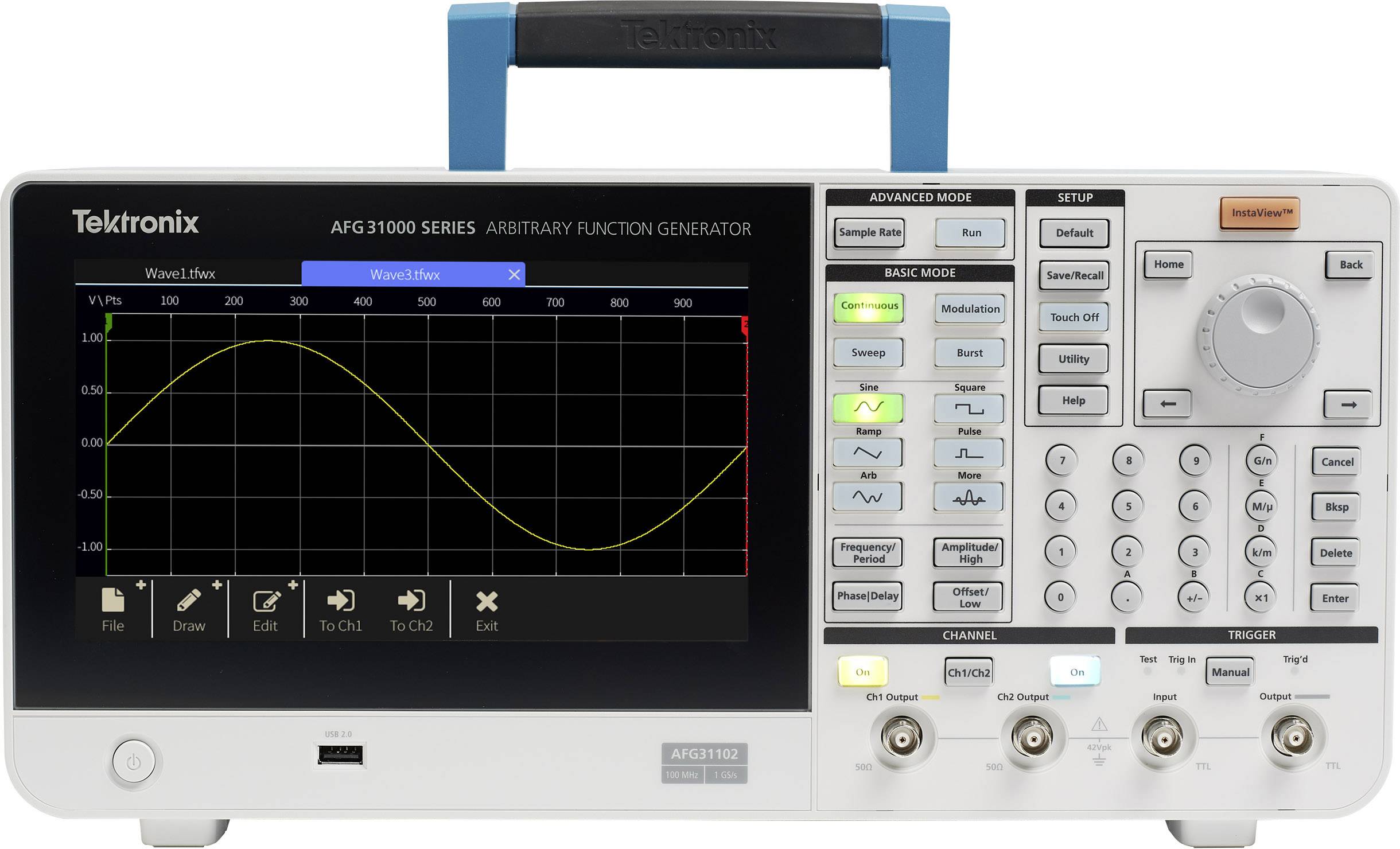 Tektronix AFG31052 Hálózatról működő függvénygenerátor 0.000001 Hz - 50 MHz 2 csatornás Tetszőleges, Háromszög, Pulzus, 