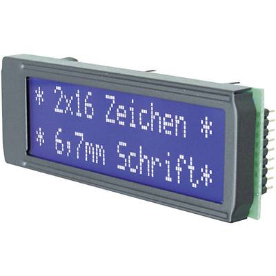 Alfanumerikus LCD DOT-mátrix kijelző modul 2x16, számmagasság: 6,68 mm, kék/fehér, EA DIP162-DN3LW