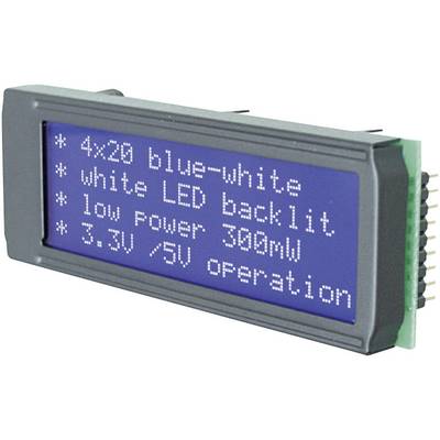 Alfanumerikus LCD DOT-mátrix kijelző modul 4x20, számmagasság: 3,75 mm, kék/fehér, EA DIP203B-4NLW