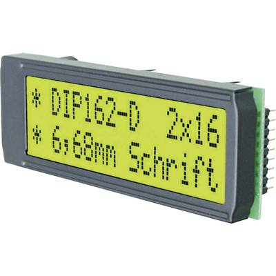 Alfanumerikus LCD DOT-mátrix kijelző modul 2x16, számmagasság: 6,68 mm, zöld-sárga, EA DIP162-DNLED