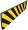 Sárga-fekete biztonsági jelölés, amely egy lejtős részt mutat. Célja a figyelmeztetés akadályokra vagy veszélyes területekre.