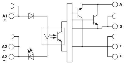 'Kapcsolási rajz diódákkal, tranzisztorokkal és A1, A2, A, 0 közötti kapcsolatokkal. Elektromos áramkör ábrázolása.'
