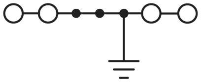 Elektromos áramkör öt körszimbólummal sorban, amelyből három kitöltött. Egy függőleges vonal vezet lefelé a földeléshez.