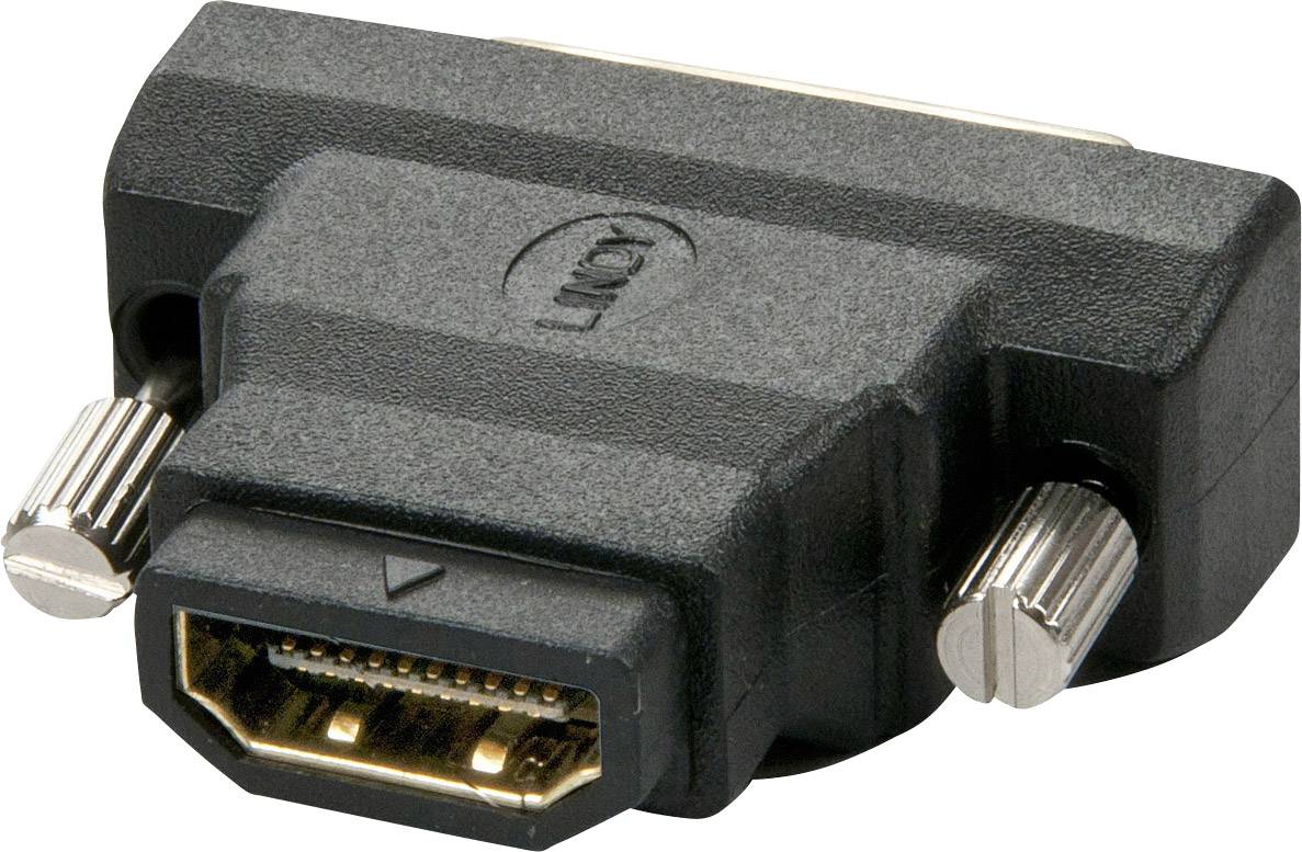 'Egy fekete HDMI-DVI adapter fém rögzítőcsavarokkal, amelyet HDMI- és DVI-csatlakozók közötti kapcsolat létrehozására használnak.'