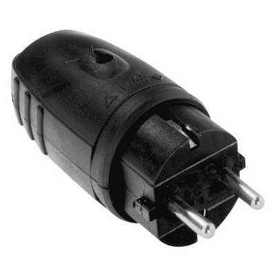 Fekete, kétérintkezős európai típusú elektromos csatlakozódugó, elölnézeti és enyhén oldalnézeti ábrázolásban.