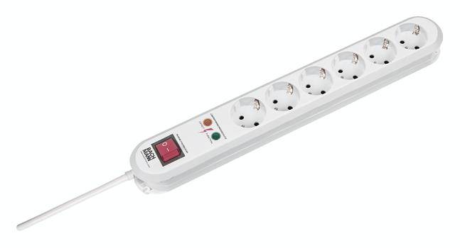Hat csatlakozóval ellátott elosztó, beépített be-/kikapcsolóval. Alkalmas több elektromos készülék egyidejű csatlakoztatására.