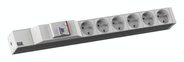 Bachmann 333.4065 19 inch Stekkerdoos voor patchkast 1 HE Overspanningsbescherming Grijs