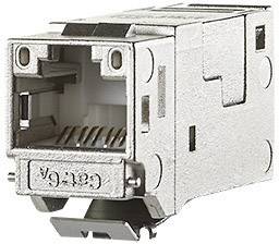 Egy RJ45-dugaszhoz alkalmas fém Keystone-betét hálózati kábelekhez.
