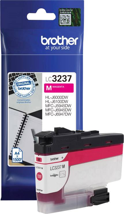 Brother LC3237M magenta tintapatron, kompatibilis a HL-J6000DW és MFC-J6945DW nyomtatómodellekkel, 1500 oldal nyomtatási kapacitással.