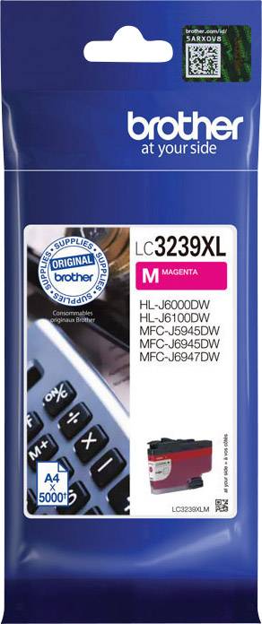 'Brother LC3239XL M Magenta' tintapatron, csomagolva HL-J6000DW-től MFC-J6947DW modellekhez. Akár 5000 oldal A4-es nyomtatásra képes.