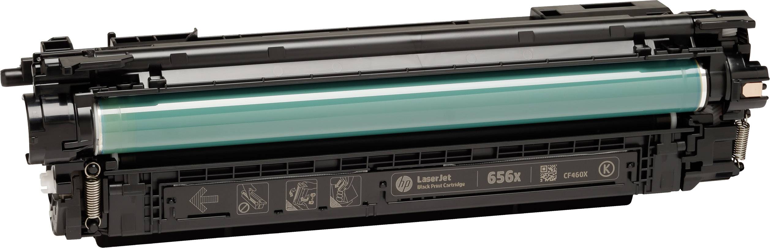 Egy fekete lézernyomtató-festékkazetta 'HP LaserJet 656X' felirattal. Nagy nyomtatási kapacitású nyomtatókhoz alkalmas.