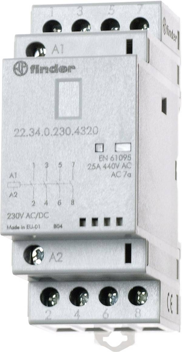 Finder 22.34.0.230.4620 Védő  2 záró, 2 nitó  230 V/DC, 230 V/AC 25 A    1 db