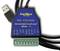 Egy USB-RS-422/485 adapter soros kommunikációhoz. A felületen csatlakozók feliratai és egy sorozatszám látható.