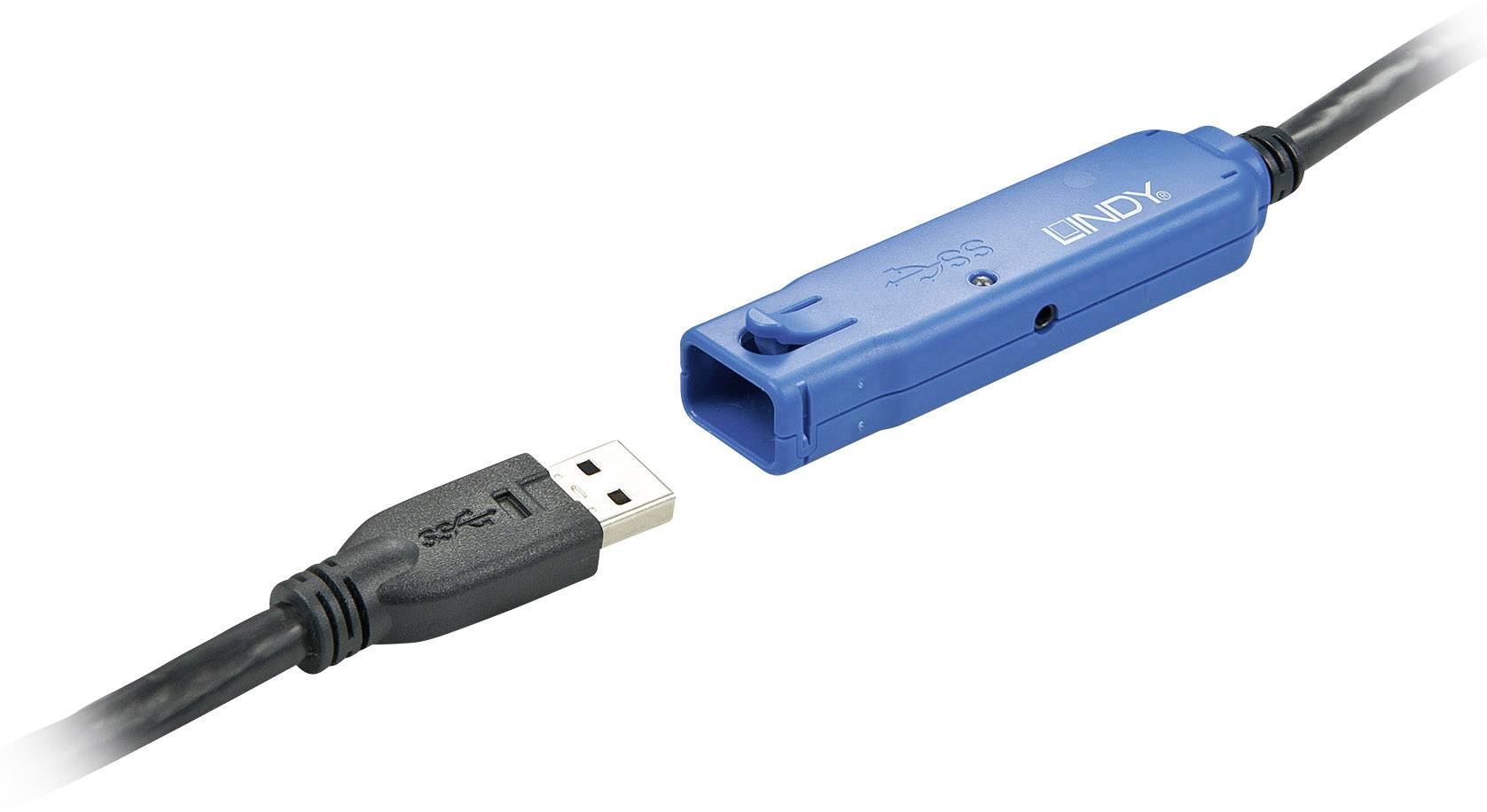 USB 2.0 Ismétlő-kábel, 5m, fekete, kék erősítővel. Alkalmas USB-csatlakozós eszközök kapcsolatainak meghosszabbítására.