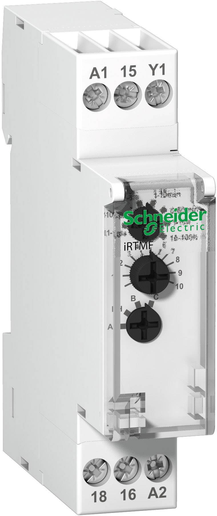 Schneider Electric időkapcsoló gomb segítségével állítható időintervallumokkal és felső és alsó csatlakozó kapcsokkal.