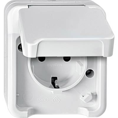 Fehér védőfedeles csatlakozóaljzat, nedves környezetbe alkalmas, IP44 védettségi fokozatú.