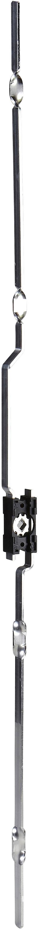 Egy hosszú, függőleges fémszerkezet több csuklóval és csatlakozó elemekkel.