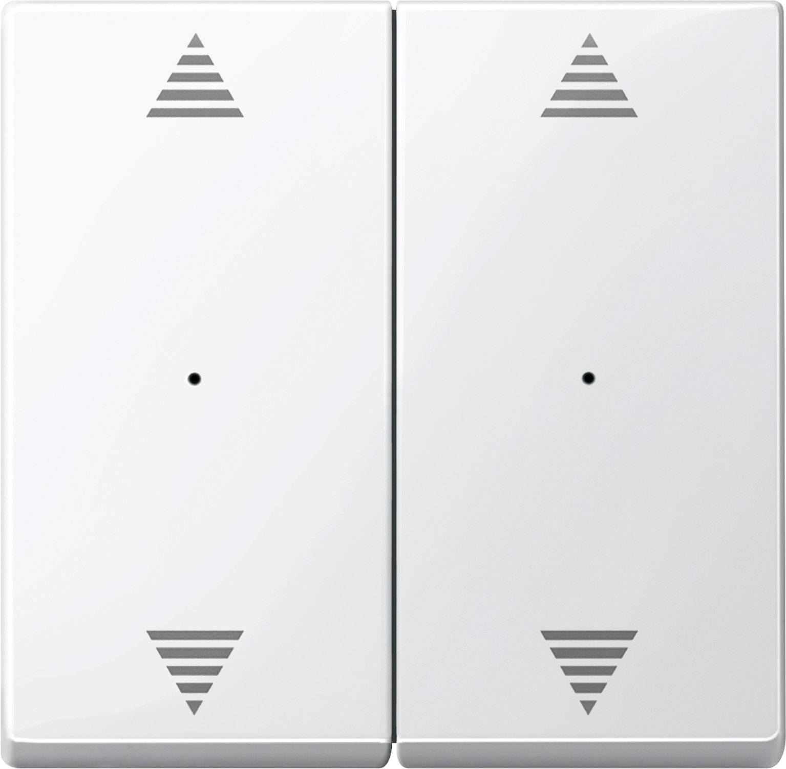 Egy dupla fénykapcsoló felfelé és lefelé mutató nyilakkal mindkét gombján, amellyel a világítás vagy a redőnyök vezérelhetők.