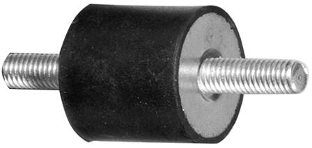 Egy hengeres fémrezgéscsillapító gumitokkal és menetrudakkal mindkét végén.