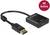 'Delock' adapter kábel DisplayPort dugóval és HDMI aljzattal, alkalmas 4K-s átvitelre. Piros címke '4K Active' felirattal.