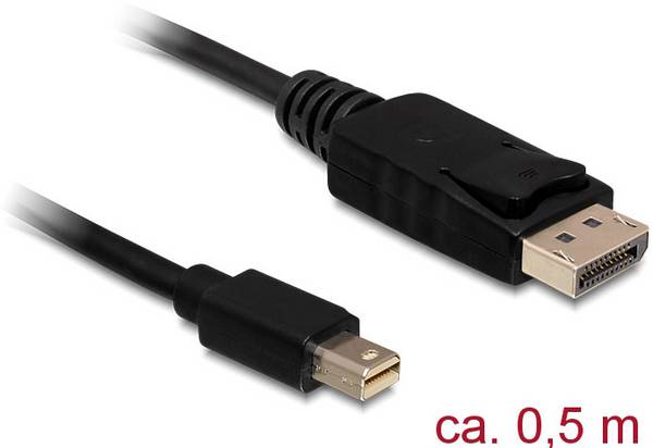 Delock Mini DisplayPort / Kijelző csatlakozó Átalakító kábel Mini DisplayPort dugó, DisplayPort dugó 0.50 m Fekete 83984 aranyozott érintkező DisplayPort kábel