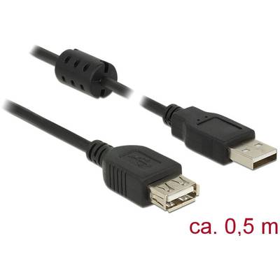 Delock USB kábel USB 2.0 USB-A dugó, USB-A alj 0.50 m Fekete Ferritmaggal 84882