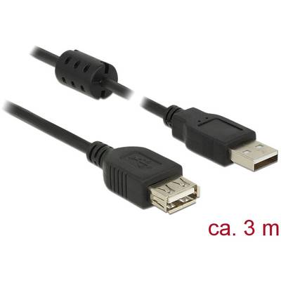 Delock USB kábel USB 2.0 USB-A dugó, USB-A alj 3.00 m Fekete Ferritmaggal 84886