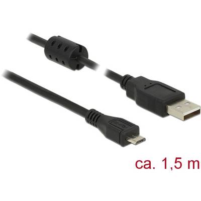 Delock USB kábel USB 2.0 USB-A dugó, USB mikro B dugó 1.50 m Fekete Ferritmaggal 84902