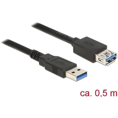 Delock USB kábel USB 3.2 Gen1 (USB 3.0 / USB 3.1 Gen1) USB-A dugó, USB-A alj 0.50 m Fekete aranyozott érintkező 85053