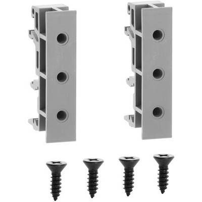 Két szürke szerelőlap, egyenként három lyukkal, alattuk négy fekete csavarral.