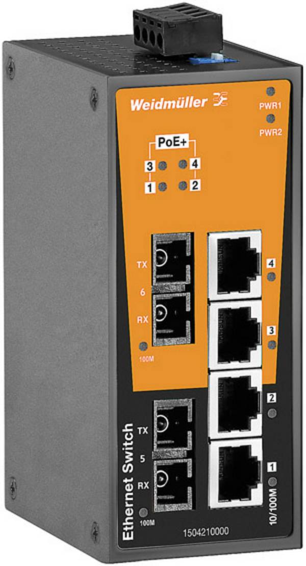 Weidmüller 1504210000 IE-SW-BL06-4POE-2SC Ipari Ethernet switch  10 / 100 MBit/s PoE funkció