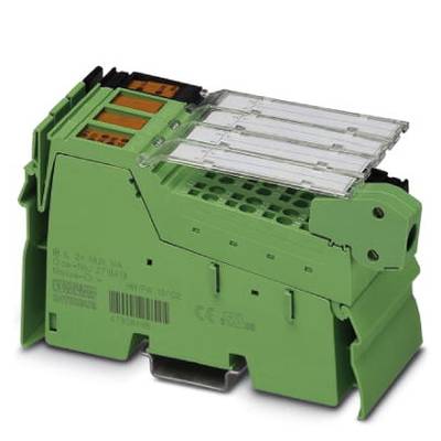 Zöld elektronikai alkatrész csatlakozókkal és átlátszó védőburkolatokkal, amely jellemző az ipari vezérlőrendszerekre.