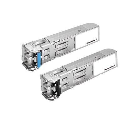 Két ezüstszínű SFP-modul adatátvitel céljára. Hálózati eszközökben történő felhasználásra vannak tervezve, és a kapcsolódást biztosítják.