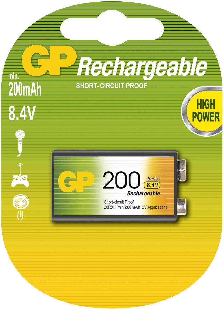 9V akku NiMH 8,4 V 200 mAh, GP 6LR61, HR6F22, HR9V, HR22, 6LR21, 6AM6, 6LP3146, MN1604, E Block-1