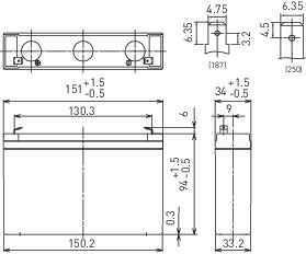 Panasonic 6 V 7,2 Ah Ólomakku 6 V 7.2 Ah Ólom-vlies (AGM) (Sz x Ma x Mé) 151 x 94 x 34 mm 4,8 mm-es laposérintkezős dugó-4