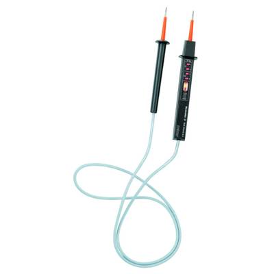 Elektromos feszültségvizsgáló két mérővezetékkel, fekete és piros tollal, elektromos feszültségek ellenőrzésére alkalmas.