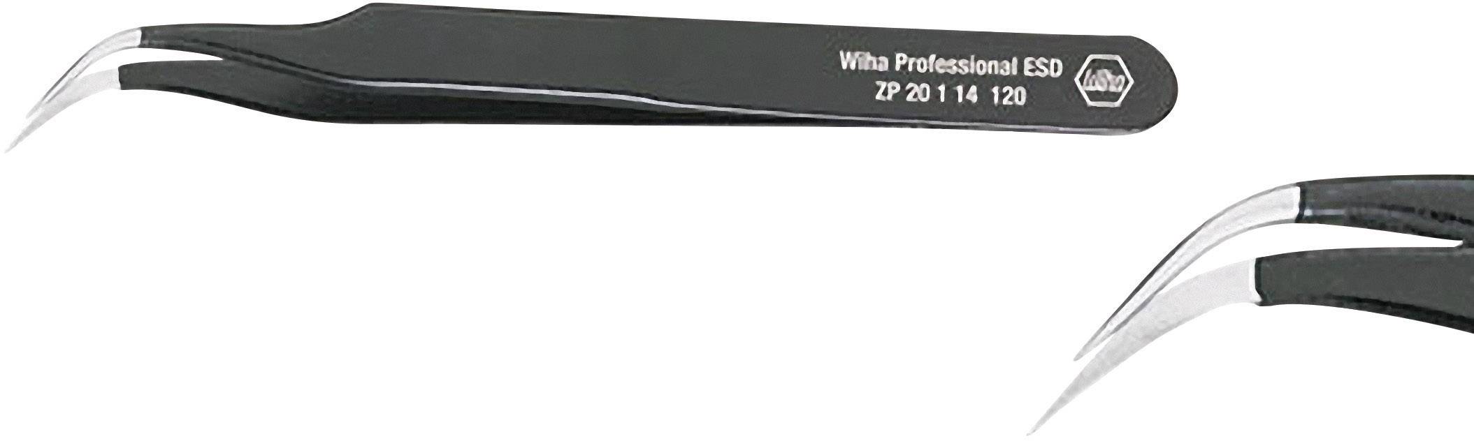 Hajlított hegyű műszerész csipesz, alkatrészfogó csipesz 120 mm hosszú Wiha ESD 32335